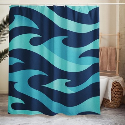 Coastal Shower Curtain Nautical Navy Aqua Ocean Design Beach Bath Decor 71x74