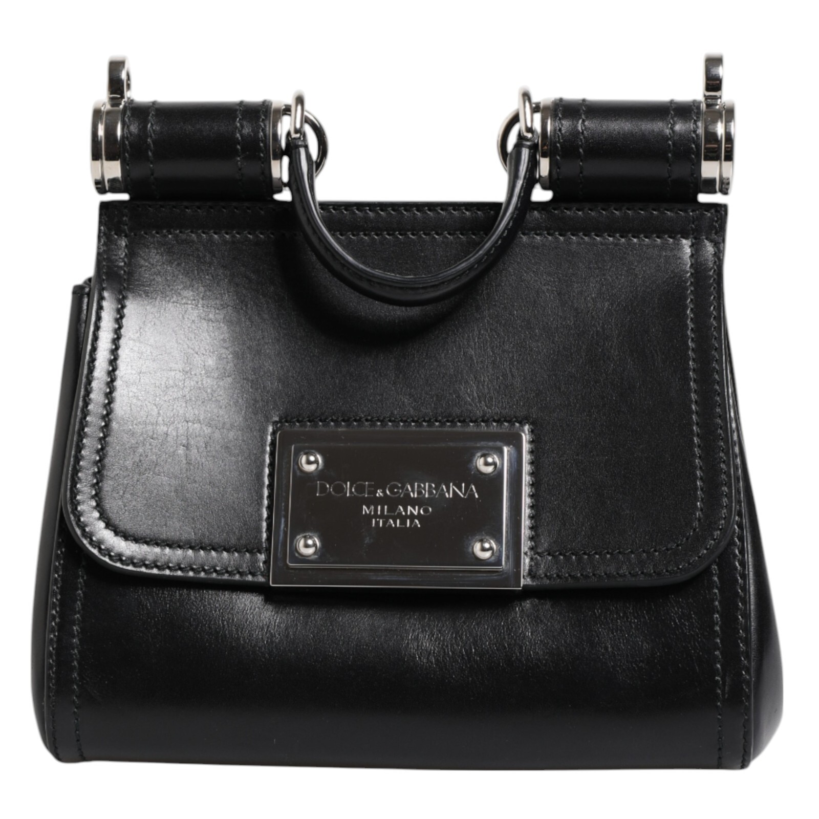 DOLCE & GABBANA Bag Black Calfskin Leather SICILY Logo
