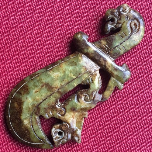 Old Chinese Natural Jade, Hand Carved Knife Dragon,160 mm, 219 g, China