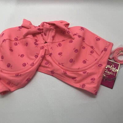 Candie's Juniors Coral Pink Rose Halter Strapless Swim Bustier Top NEW XL