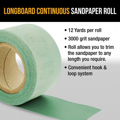 Dura-Gold 3000 Grit Green Film Longboard Sandpaper Roll 2-3/4" Wide, Hook & Loop