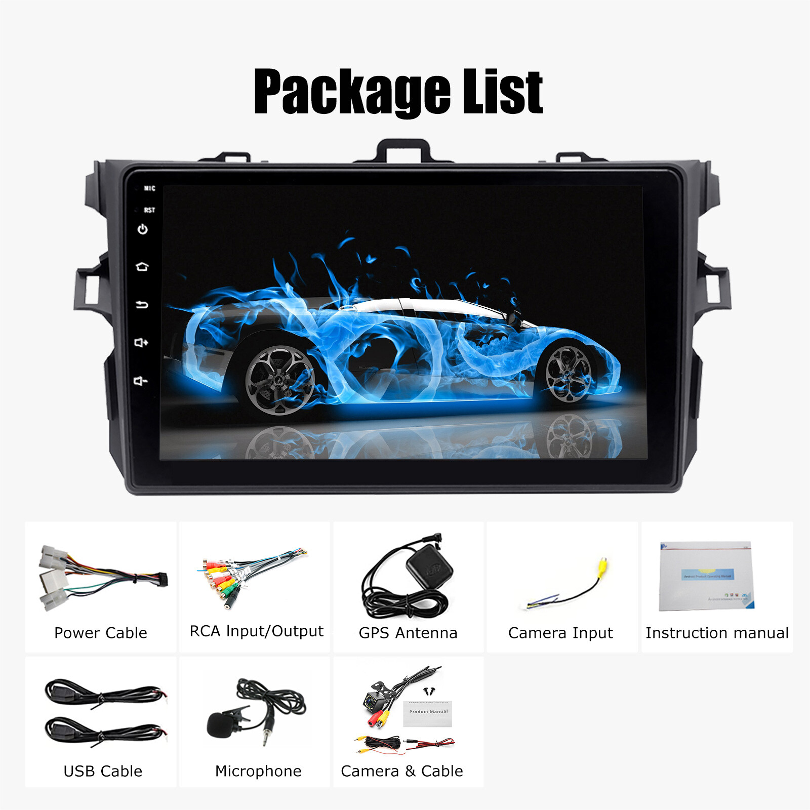 For Toyota Corolla 2008-2013 9" Carplay Car Stereo Android 10 GPS WiFi + MIC&Cam
