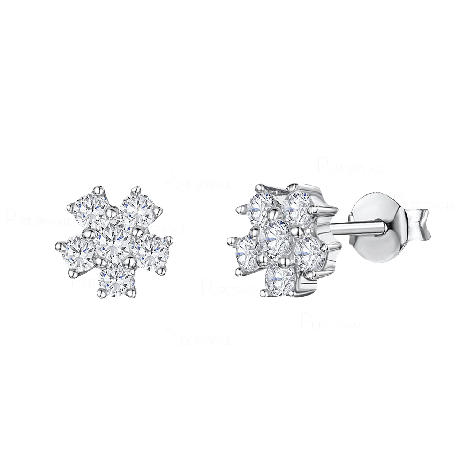 14K Gold 0.32 Ct. Lab-Created Diamond Flower Shape Cluster Stud Earring-Merry Ch