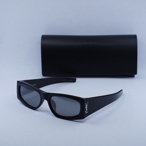 SAINT LAURENT 長方形フレムサンクラス SLM140 001 Saint Laurent SLM140/F Sunglasses in Black Silver – Designer