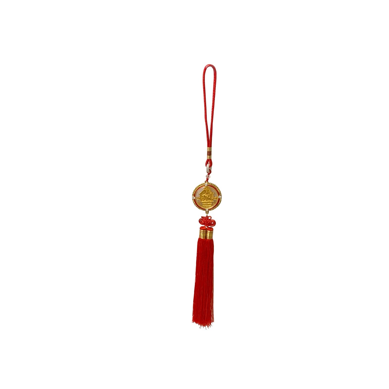 Round Golden Color Manjushri Motif Pendant Red Infinite Knot Tassel Art ws4267S Round Golden Color Manjushri Motif Pendant Red Infinite Knot Tassel Art ws4267S