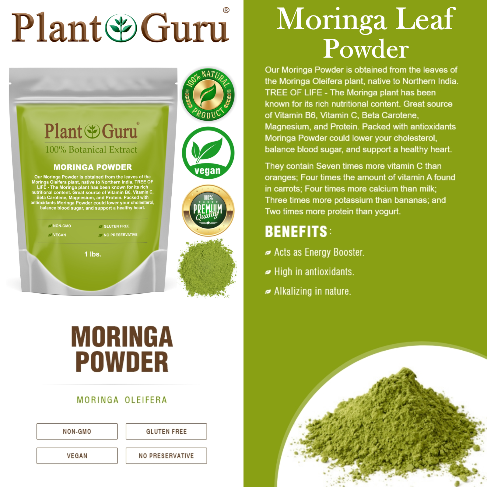 Moringa Oleifera Leaf Powder 100% Pure Natural Superfood Bulk Wholesale