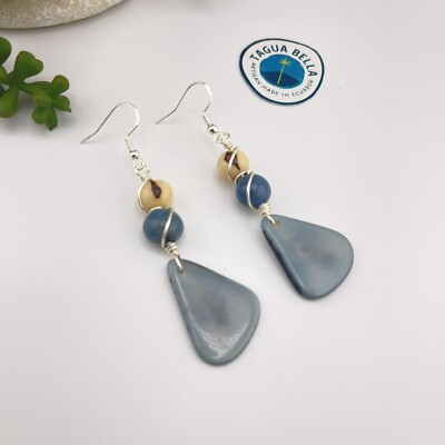 Tagua Nut Earrings Artisan Handmade Sustainable Unique Jewelry blue