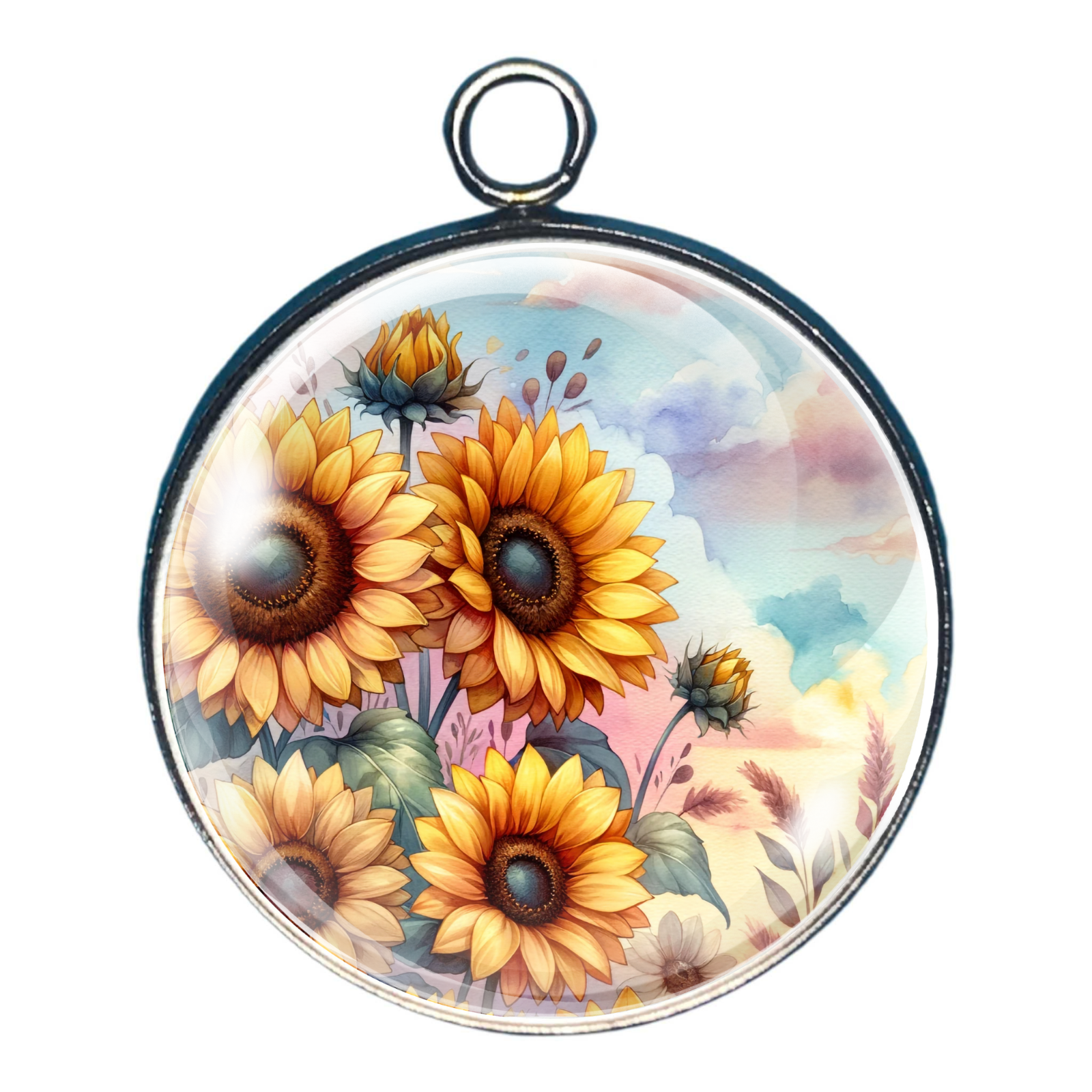 Pastel Sunflowers Glass Cabochon Charms, Jewelry Making Charms