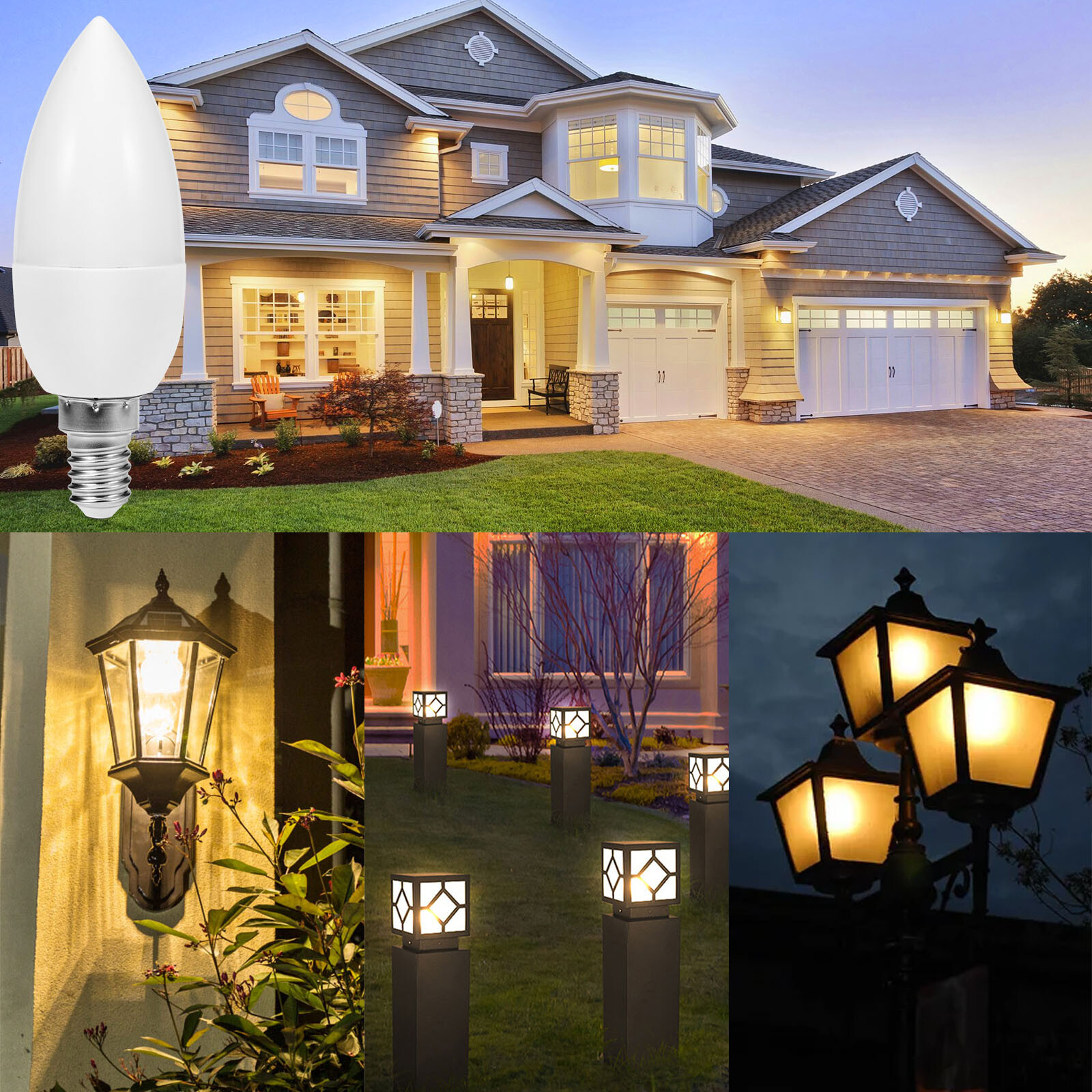 1-10PCS E27 E14 LED Candle Blub Sensor Light Screw Candelabra Auto On & Off