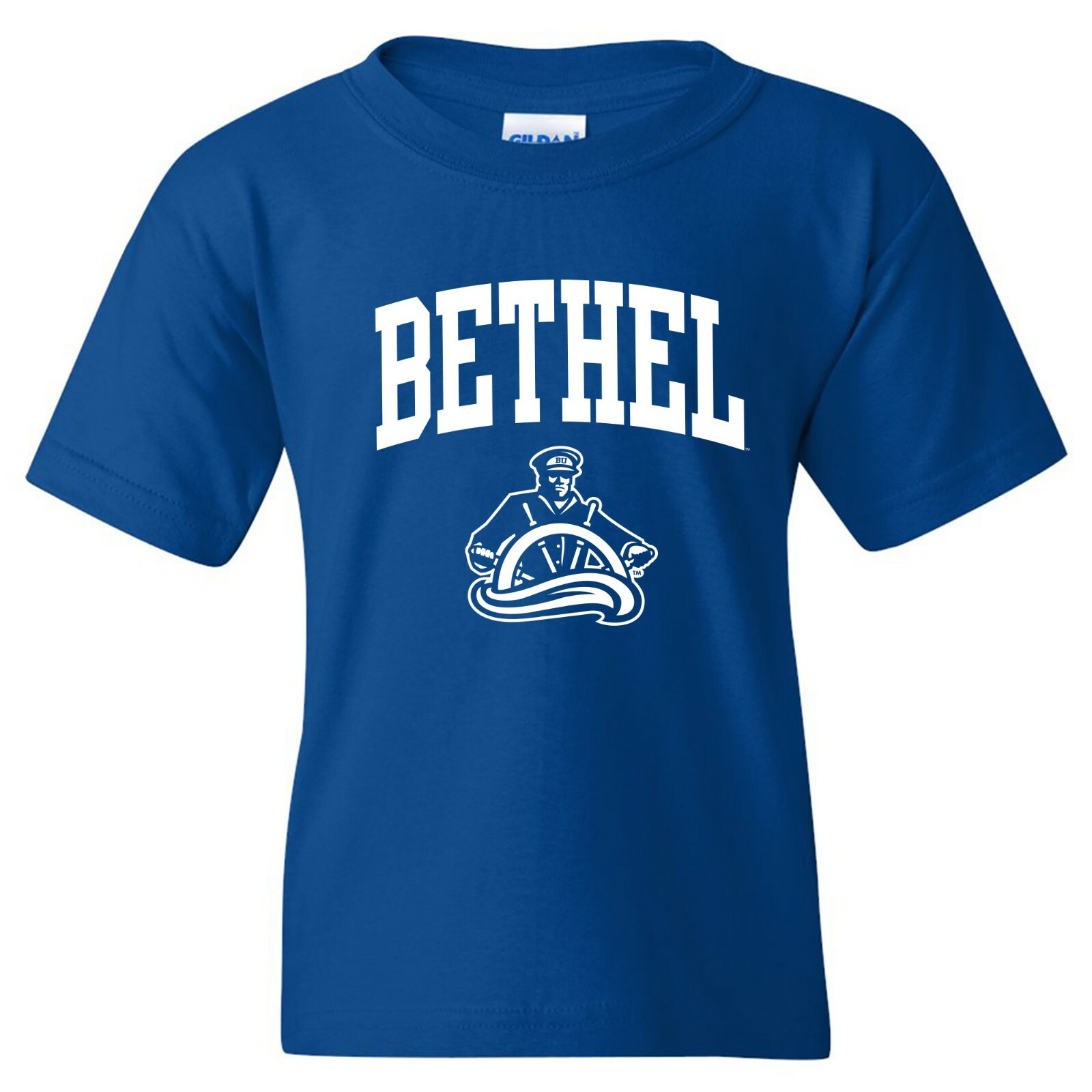 Bethel University Pilots Arch Logo Licensed Unisex Youth T-Shirt - Royal