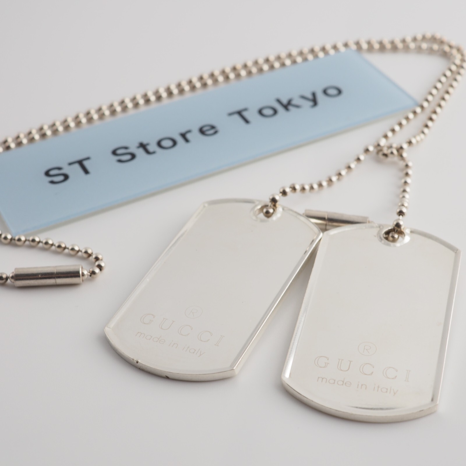 GUCCI Double Dog Tag Pendant Necklace Sterling Silver 925