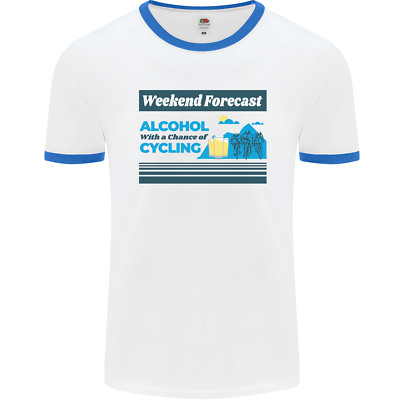 Cycling Weekend Forecast Funny Beer Alcohol Mens Ringer T-Shirt