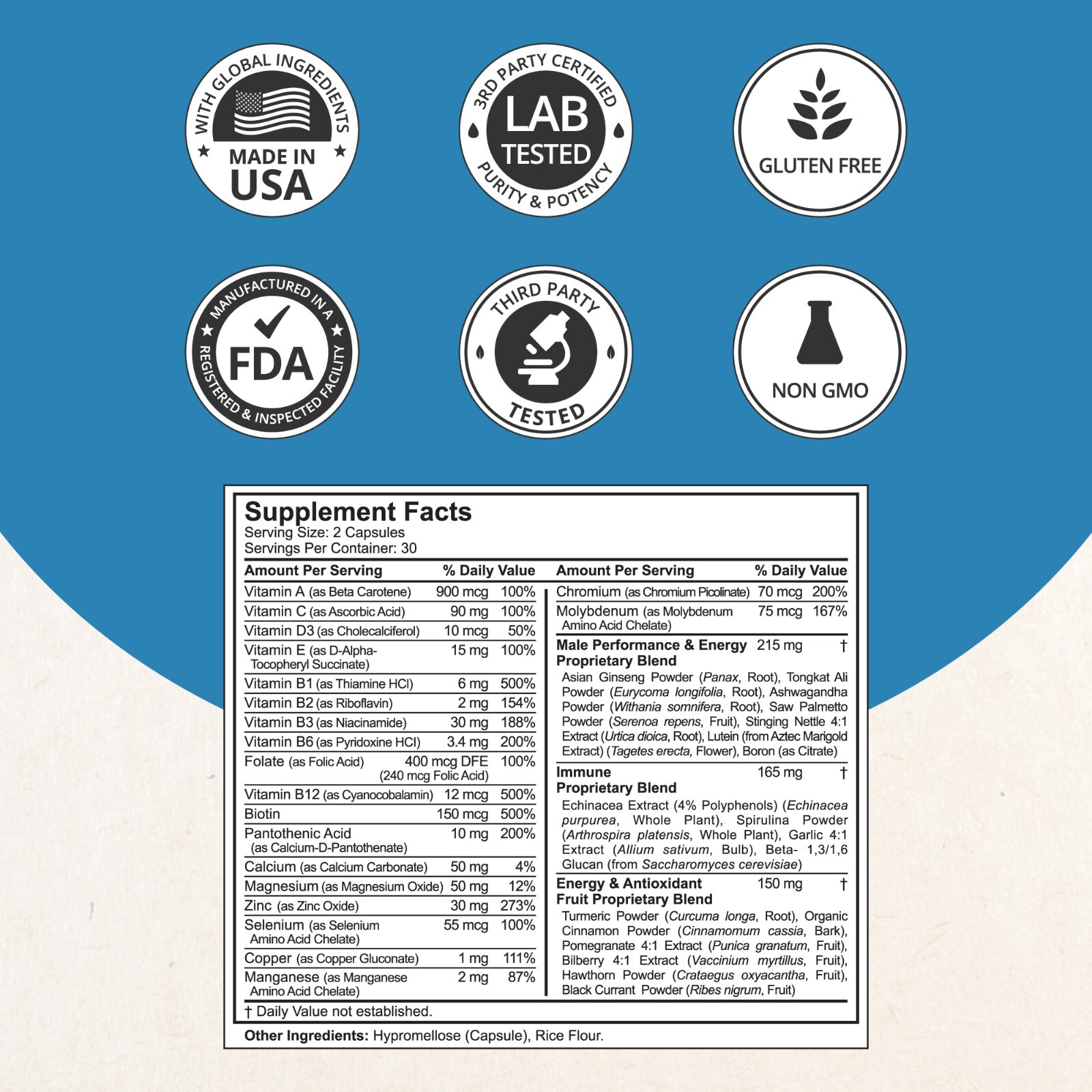 Men’s Multi 18+ by NuBest, 20+ Vitamins & Minerals, 60 Vegan Capsules