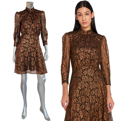 JUST CAVALLI BY ROBERTO CAVALLI DRESS METALLIC LACE MOCK NECK sz 40 4