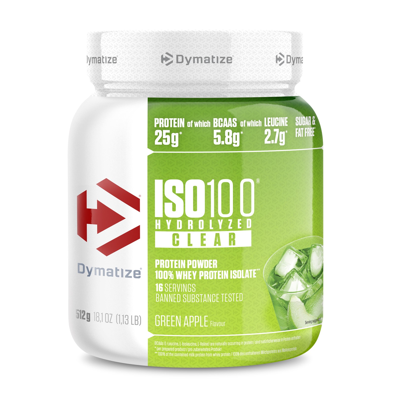 Dymatize ISO 100 Hydrolized Clear Green Apple 512g Whey Protein Pulver - Bild 1 von 6