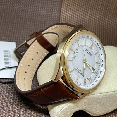 Pre-owned Citizen Eco-drive Cb0253-19a Perpetual Calendar Radio Controlled Leather Watch