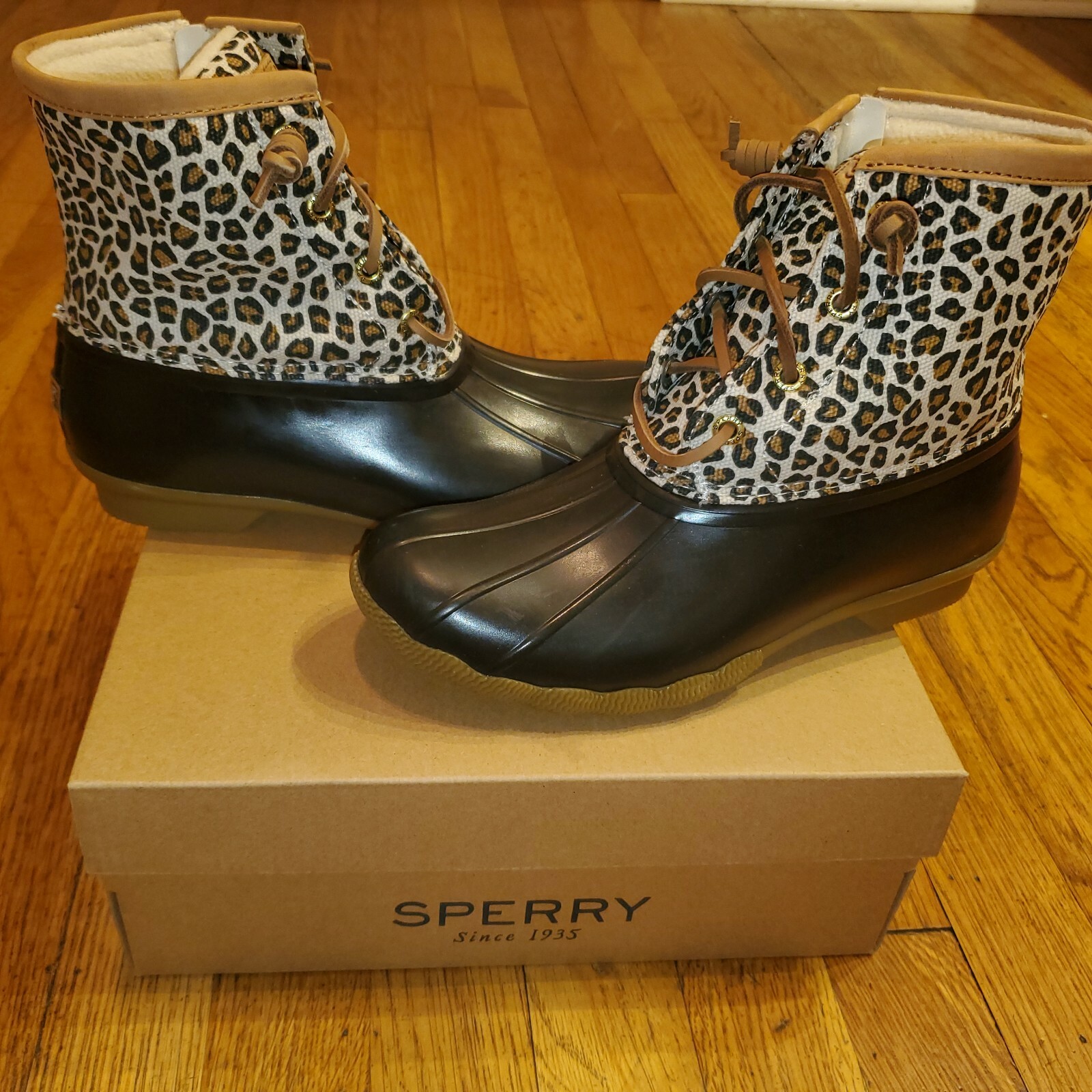 sperry duck boots leopard
