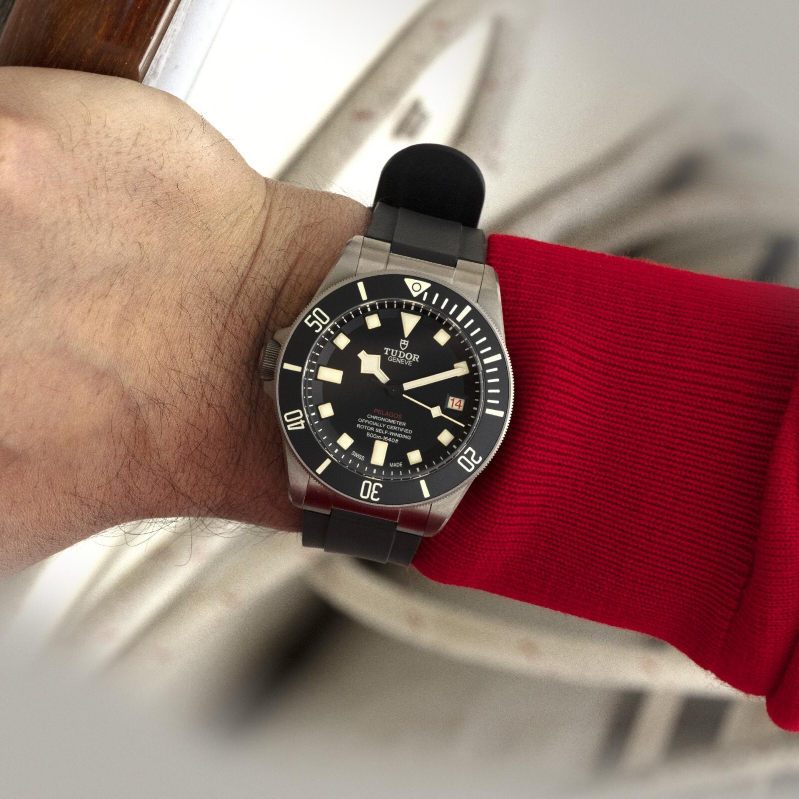 Pre-owned Tudor Pelagos Lhd Black Titanium Divers Watch With Extra Strap M25610tnl-0001