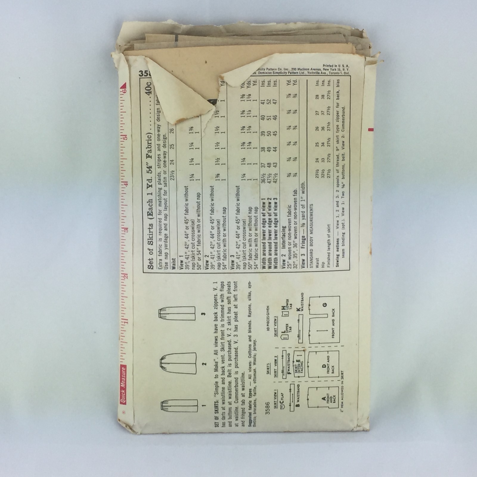 Simplicity 3586 Vintage 50's Wst 23.5 Wiggle Pencil Skirt Pattern