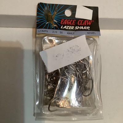 MADE IN USA NOS 50 2/0 EAGLE CLAW LASER SHARP KAHLE NICKEL FISH HOOKS 