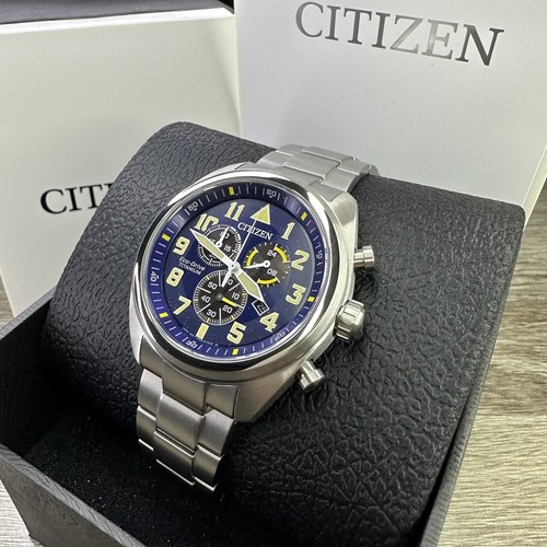 Pre-owned Citizen New✅titanium✅  Eco-drive Garrison Blue Number Dial Men's Watch At2480-57l