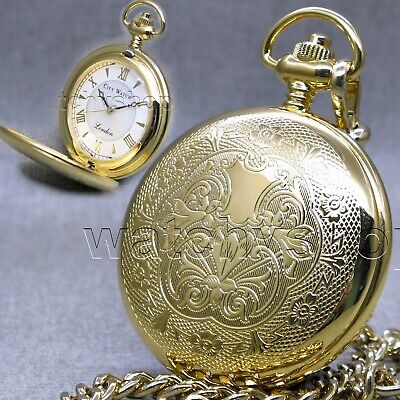 Pocket Watch Gold Color 47 Mm for Men with Roman Numbers Dial and Fob Chain P271