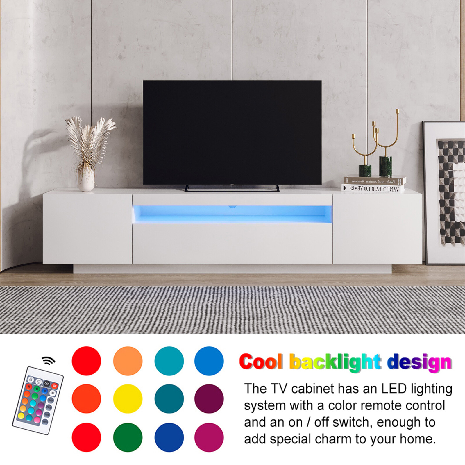 W/ Cabinet Shelve Entertainment Center Console Table For 80 Inch Tv