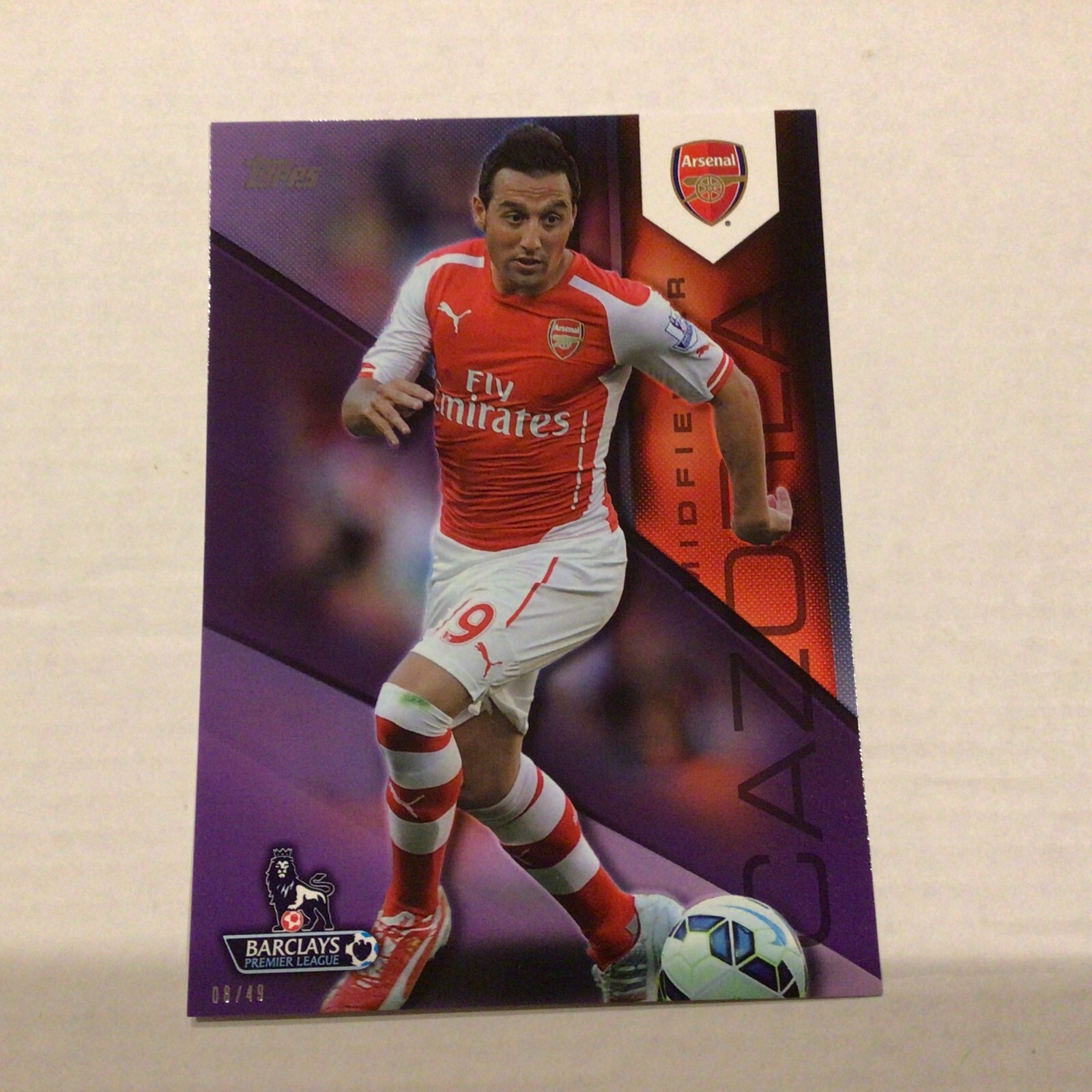 Santi Cazorla #4 Arsenal 8/49 5x7 purple 2014/2015 Topps