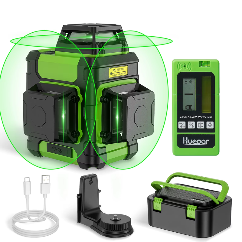 3D Laser Level Osram Green Beam Self-Leveling Cross Line Laser Level Tool Set Wi