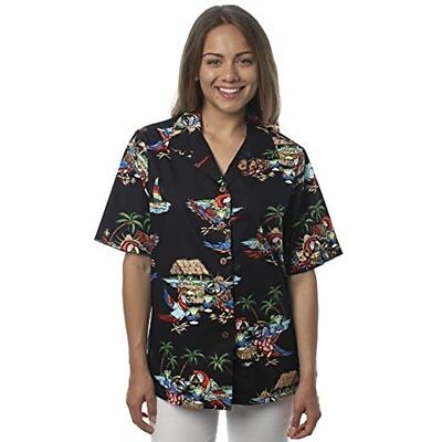 Bennys Womens L Hawaiian Short Sleeve Shirt Parrothead Margaritas Palm Trees