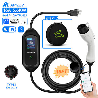 AFYEEV 3.6KW Portable Type1 SAE J1772 EV Charger EVSE US Plug 15ft APP Control 