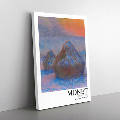 Haystacks With Border By Claude Monet Canvas Wall Art Print Framed Picture Decor