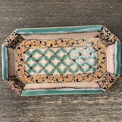 VTG Adam Spector Studios Ceramic Pottery Glazed Vanity Tray Trinket Dish Teal