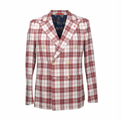 Pre-owned Isaia Men's 100% Wool Casual Plaid Blazer /sports Coat Drop 8 In Red