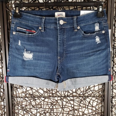 NWT TOMMY HILFIGER WOMENS MID RISE DISTRESSED JEANS SHORTS SZ. 2 W26 DARK WASH