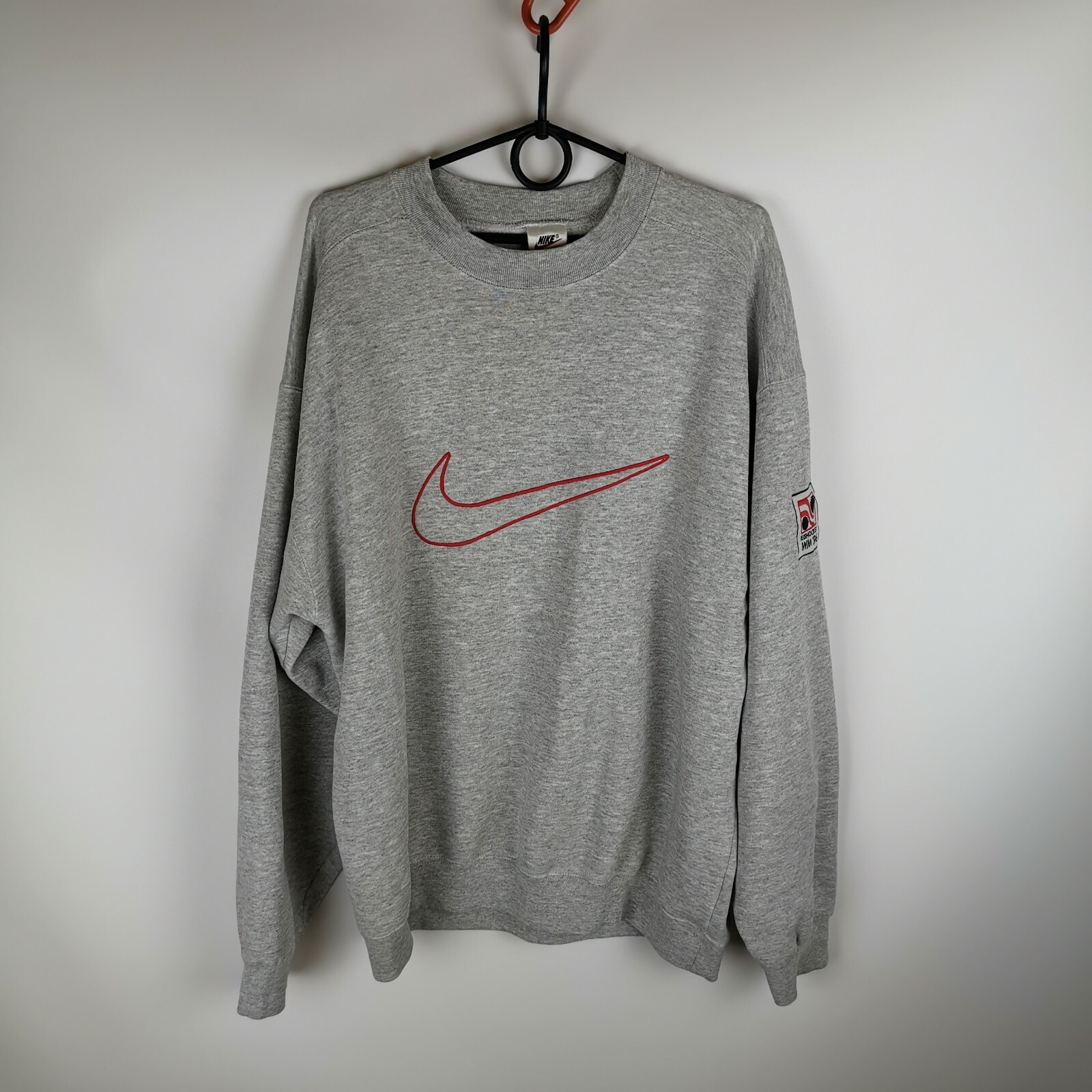 Vintage 90s Nike Big swoosh embroidered grey sweatshirt