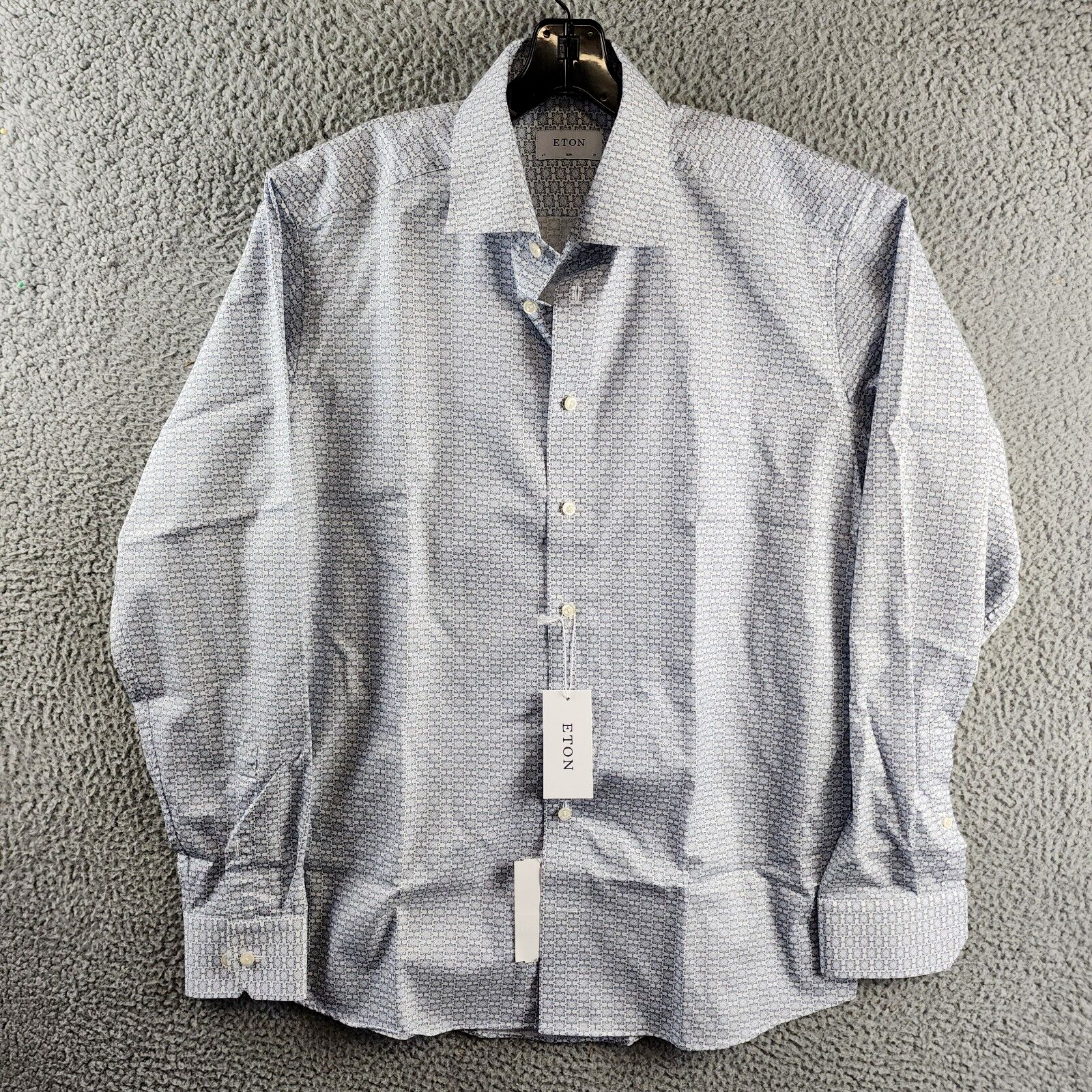 Eton Slim Fit Geometric Print Shirt Men's 17R White Point Collar Long Sleeve - Picture 2 of 14
