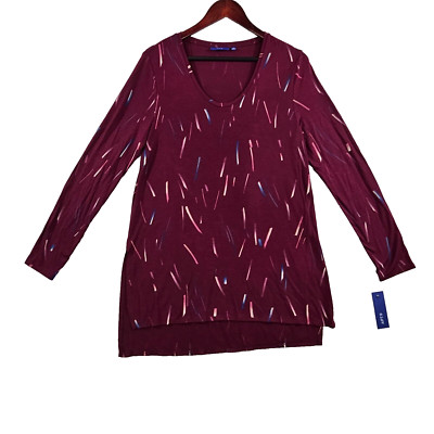 NEW Apt. 9 Womens Long Sleeve Top Scoop Neck Hi Low Hem Side Slide Maroon M