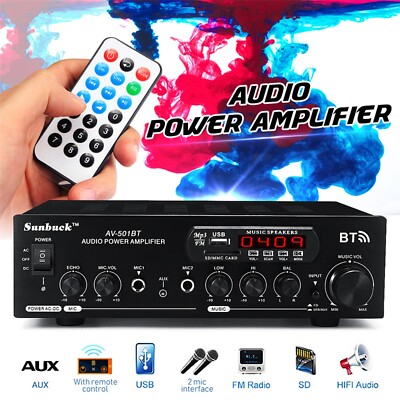 Sunbuck 2000W HiFi Power Amplifier bluetooth 5.0 Car Home Audio Stereo 2 Channel