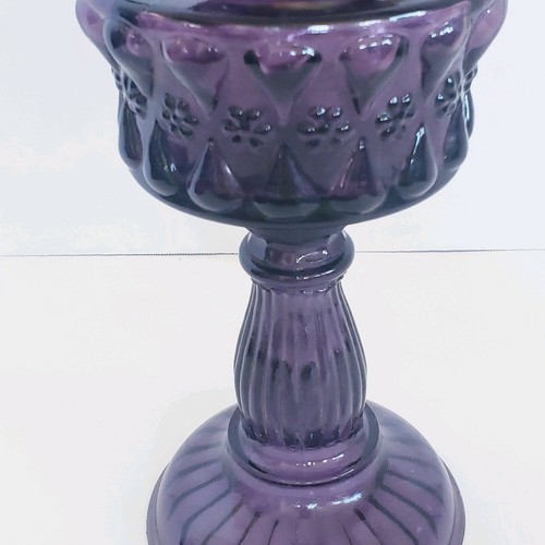VTG Oil Kerosene Converted Table Lamp-Purple Glass Light Floral Pedestal