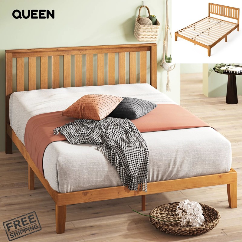 Queen Non-upholstered Durable Solid Wood With Headboard Pine