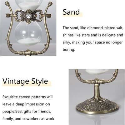 Hourglass Sand Timer 15 Minute, Vintage Flower Rotating Antique Brass Frame