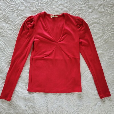 Marine Layer Lexi Ribbed Long Sleeve V Neck Top, Size Small, Fuchsia Pink NEW