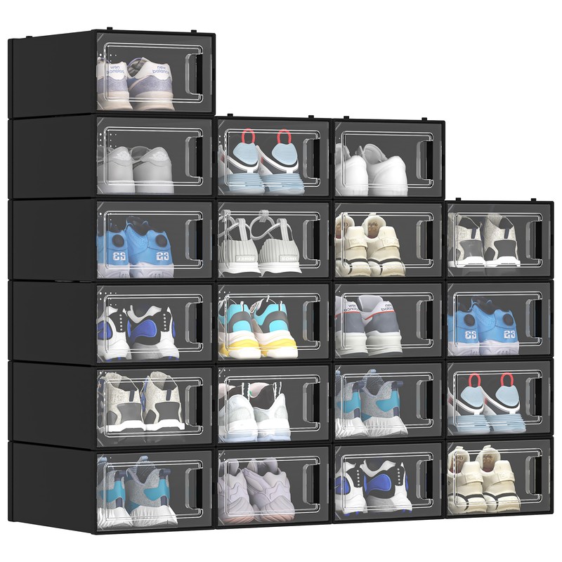 TAUS 20Pcs Shoe Storage Box Transparent Sneaker Organizer Stackable Large