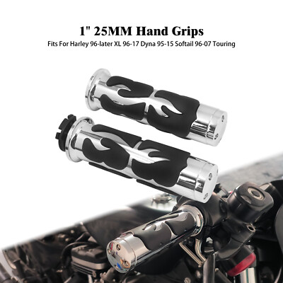 Custom Flame Chrome Hand Grip For Universal Motorcycle Harley 1'' 25mm Handlebar