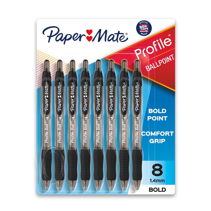 Paper Mate Profile Retractable Ballpoint Pens, Bold Tip, Black, 8 Count