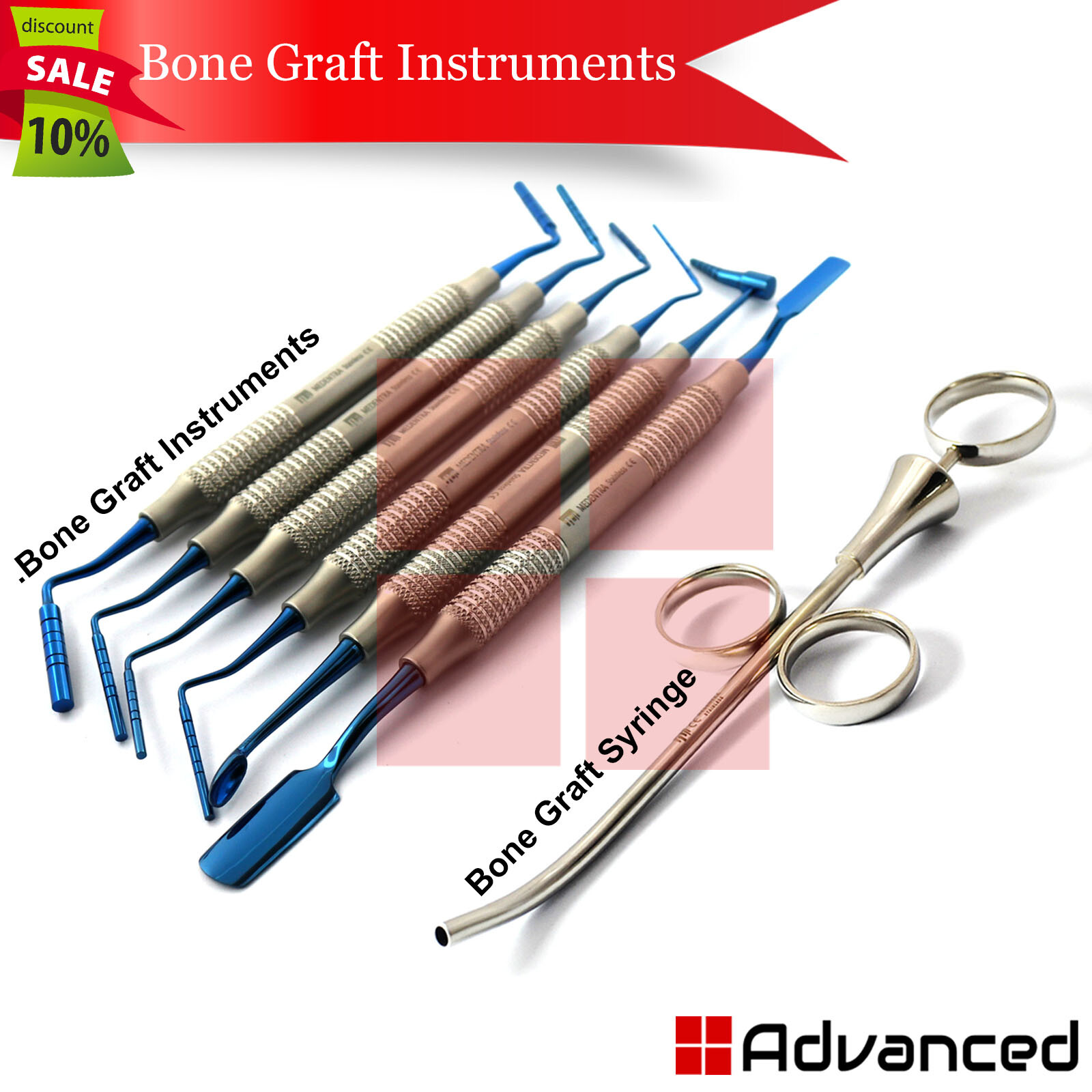 Dental Bone Graft Plugger Scoop Condensers Grafting Syringe Implant Instruments