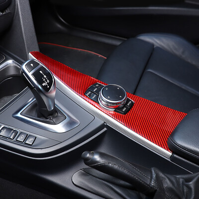 Red Carbon Fiber Media Knob Panel Trim Sticker Fits Bmw 330i 430i F30 F32 13-19