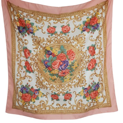 Vintage Scarf Square Pastel Romantic Floral Peach Tones Large 34''