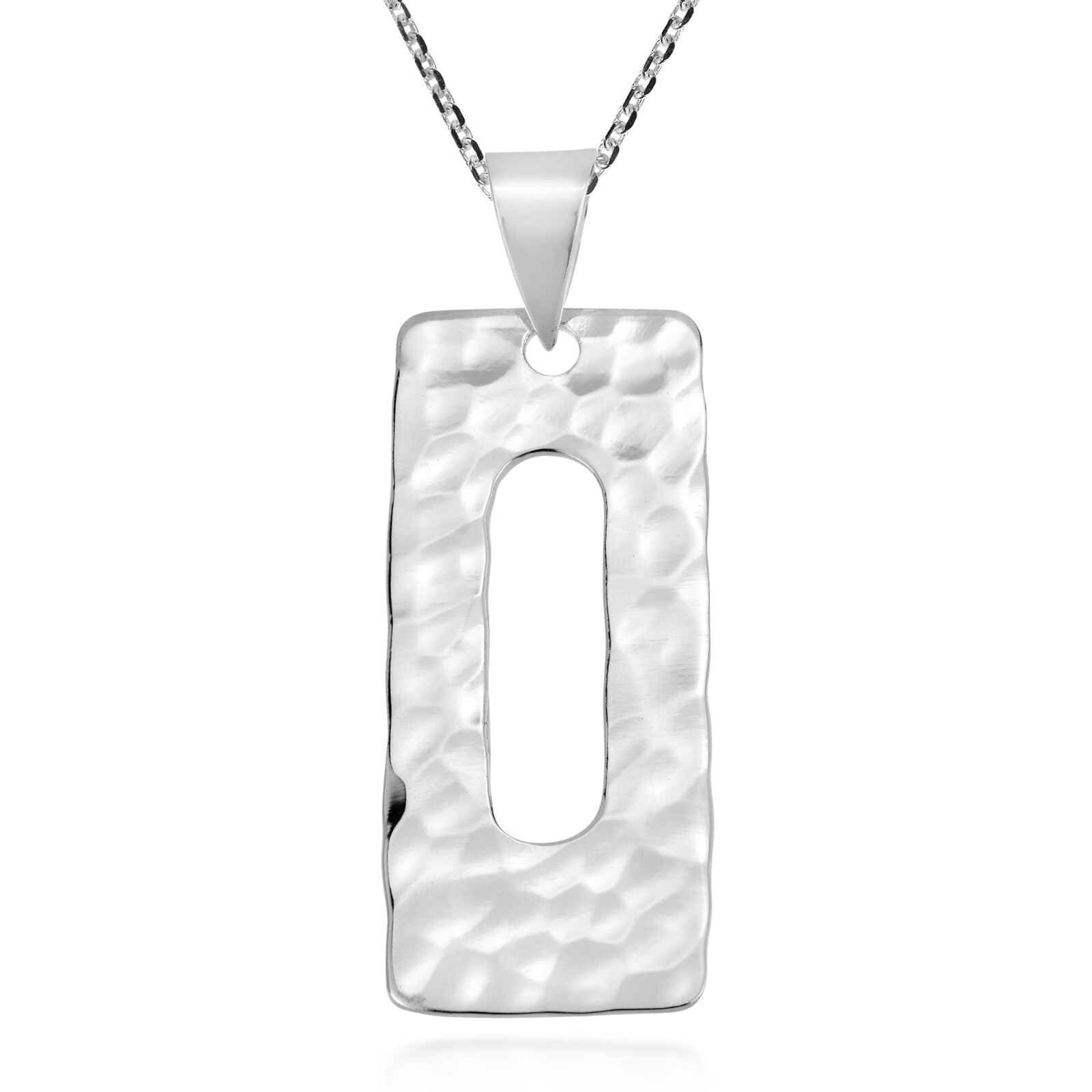 Trendy Rectangle Hammered Tribal .925 Sterling Silver